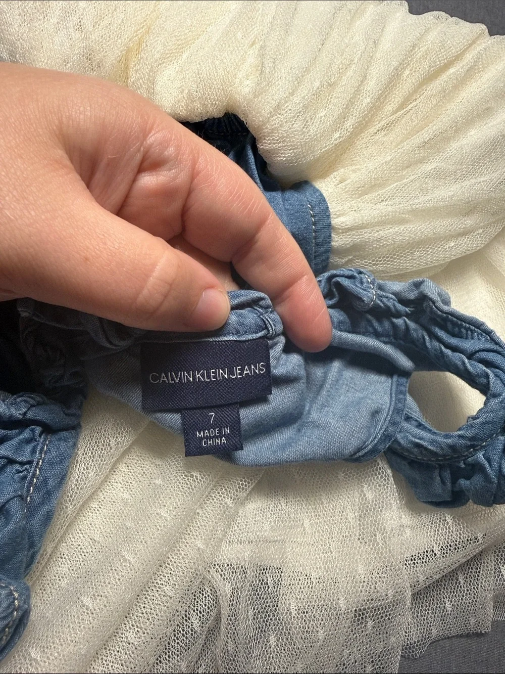 Calvin Klein Jeans Blue Denim Bodice with Cream Tulle Skirt